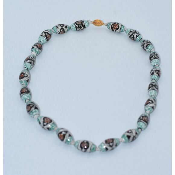 Antique Chinese Export Porcelain Hand-painted Bead Necklace 24" - Picture 3 of 6